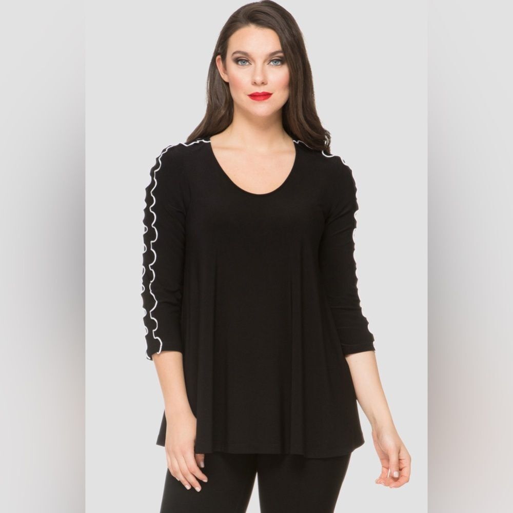Joseph Ribkoff Black Stretch Ruffle Blouse - Size 12